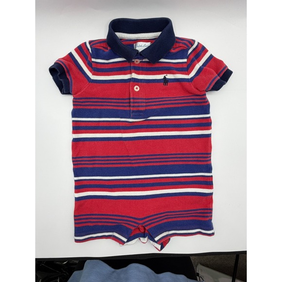 Ralph Lauren Other - Ralph‎ Lauren Polo Romper Baby Boy 6M Red White Blue Striped Short Sleeve USA